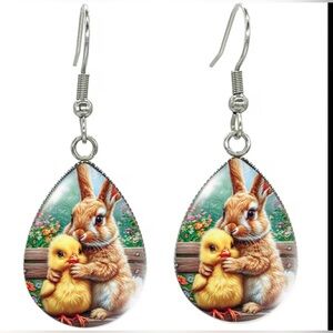 Cute Bunny & Chick Teardrop Earrings